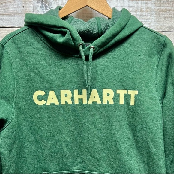 Carhartt Sweatshirt Boys XL 16 Hoodie Relaxed Fit Green Spell Out Logo Pocket - Picture 2 of 10